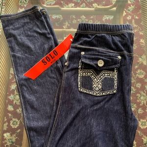 Jeggings bedazzled pocket denim look leggings L